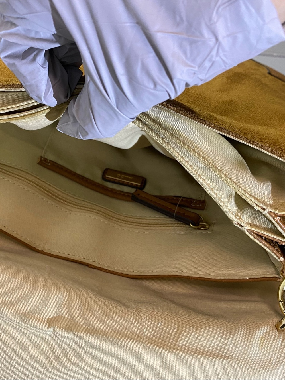 Aldo Tan Suede & Leather Shoulder Bag with Gold Ring Accent - Picture 5 of 16